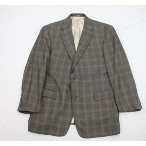 Hart Schaffner Marx Blazer Jacket Mens 42R Brown Plaid 2 Button Single Breasted